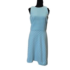 ⭐️NWOT Ann Taylor Turquoise/White Gingham Checkered Plaid Sleeveless Dress Sz 4